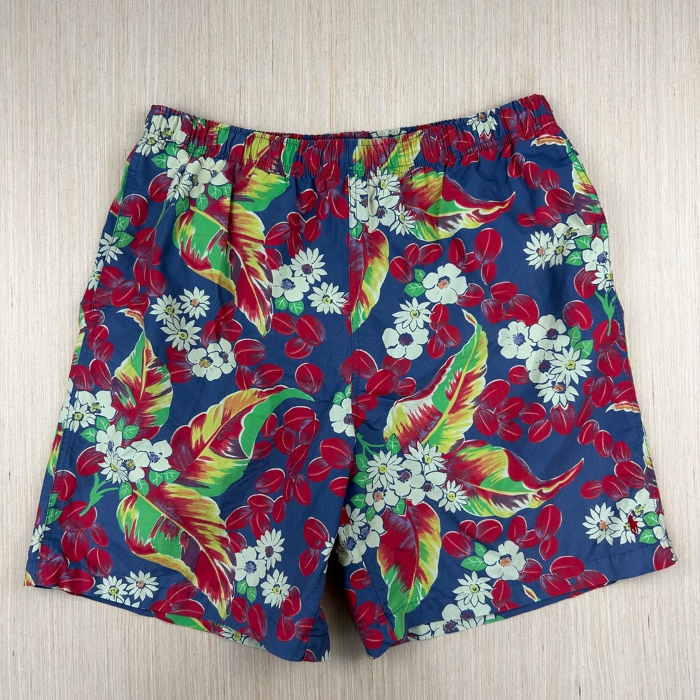 Polo Sport Ralph Lauren Mens XL Tropical Floral‎ Swim Trunks Blue Red Vintage